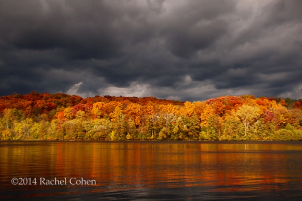 "Fall Storm of Reflections" The fall color reflected beautifully on the water as the sun and clouds did their battling!!